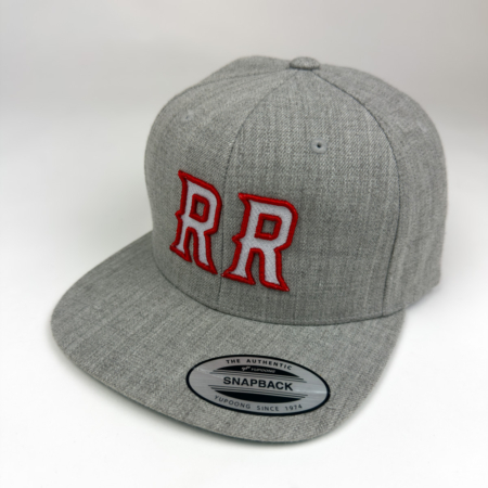 Grey snapback cap with red RR embroidery